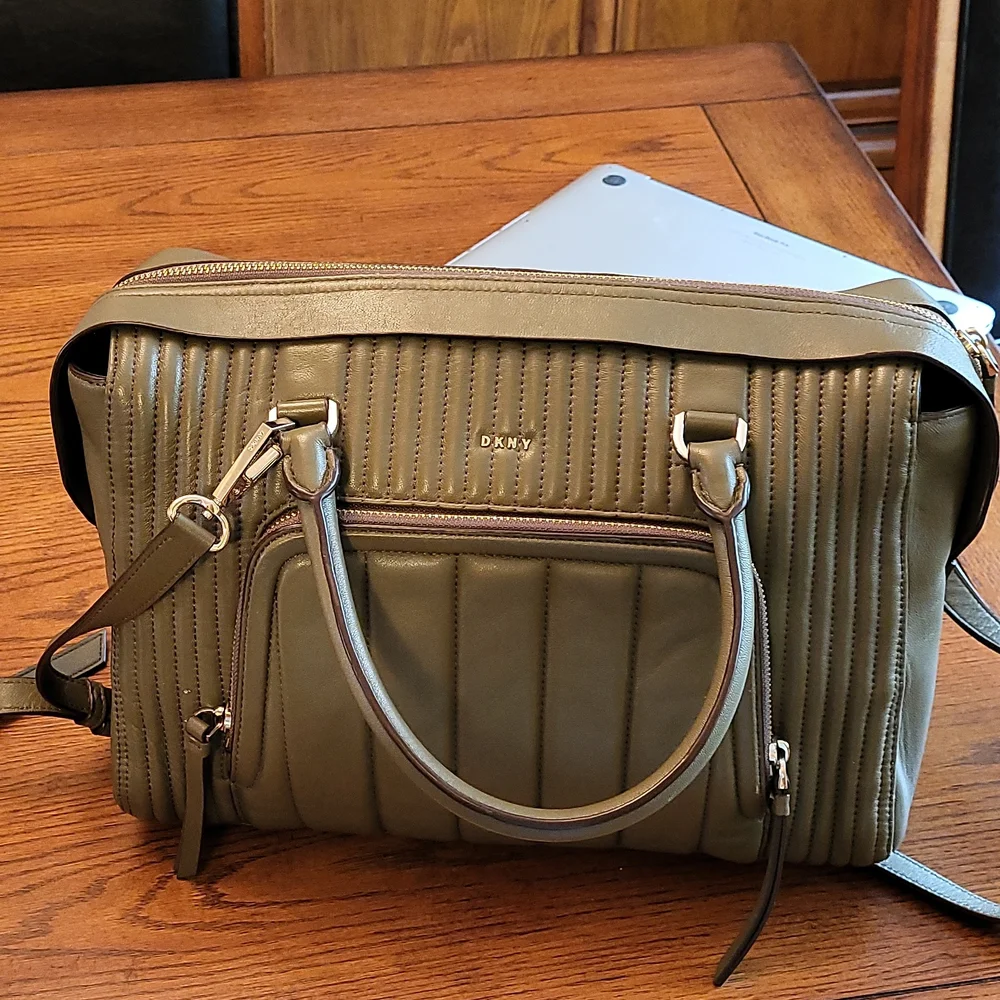 Dkny large quilted genuine leather satchel